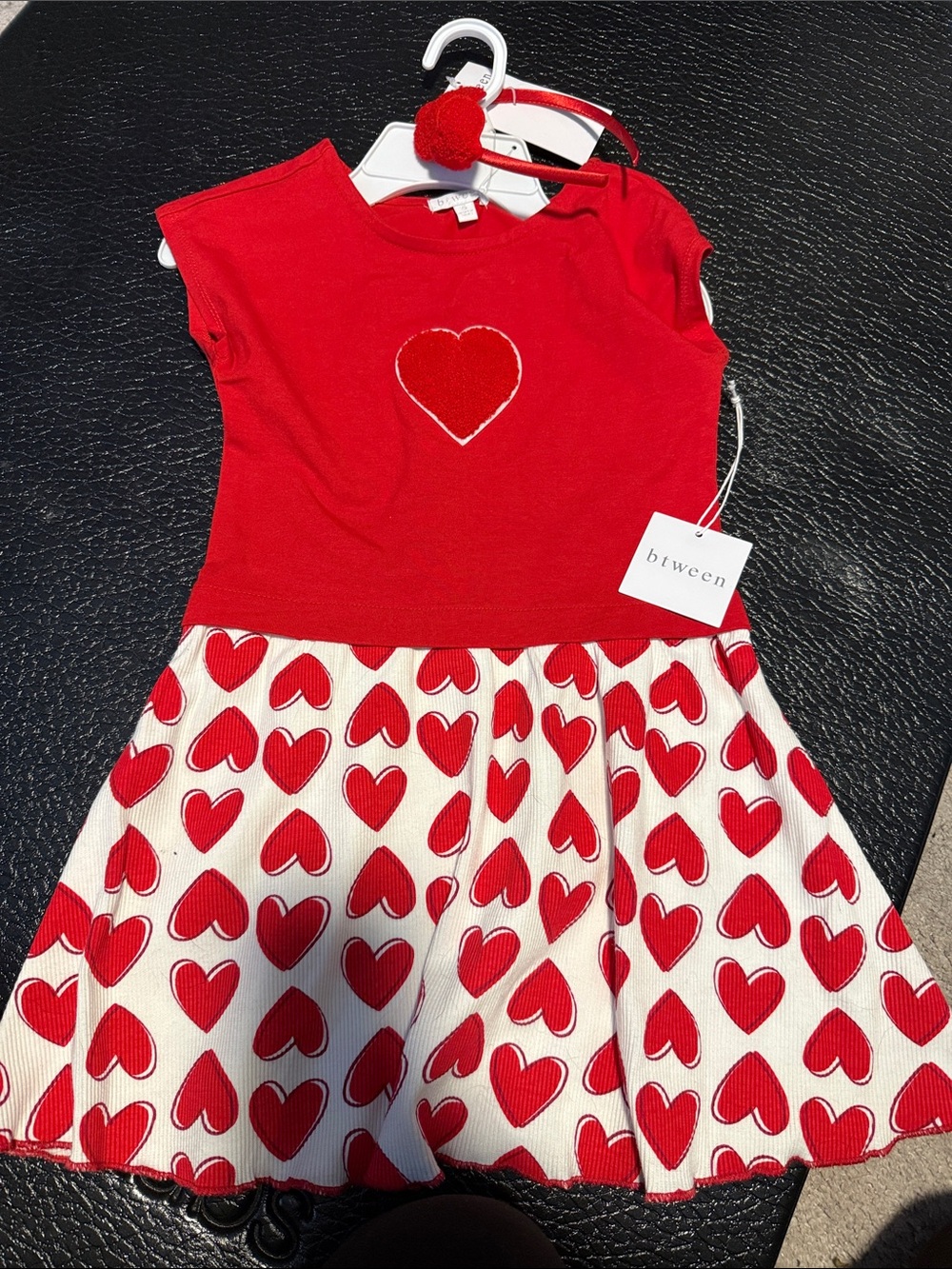 Red Heart Print Kids Dress